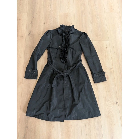 Dolce & Gabbana Jackets & Blazers - Dolce & Gabbana Ruffled Trench Coat Black Polyester Size 36 Belted Jacket